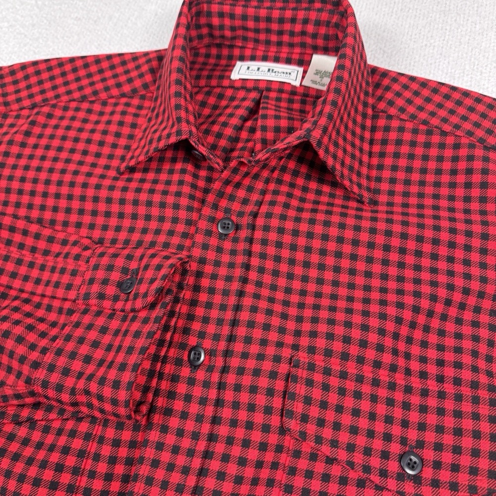 LL Bean Buffalo Plaid Flannel Shirt Mens S Red Black Polyester #A042 Made In USA
